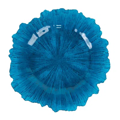 Breebe 6-pack Acrylic Plastic Round Charger Plates 13" In Transparent Navy Blue With Reef Design, Dinner Ch