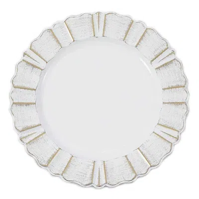 Breebe 6-pack Acrylic Plastic Round Charger Plates 13" In White With Gold Brushed Wavy Scalloped Rim, Decor