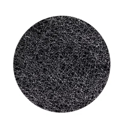 Breebe 6-pack Acrylic Round Charger Plates 13" In Black With Silver Glitter Abstract Lines Pattern, Decorat