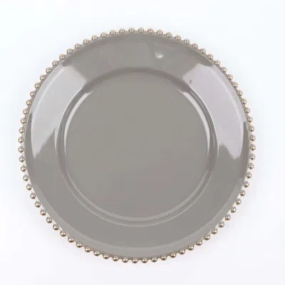 Breebe 6-pack Acrylic Round Charger Plates 13" In Charcoal Gray With Gold Beaded Rim, Decorative Dinner Par