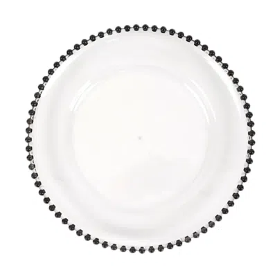 Breebe 6-pack Acrylic Round Charger Plates 13" In Clear With Black Beaded Rim, Decorative Dinner Party Char In White