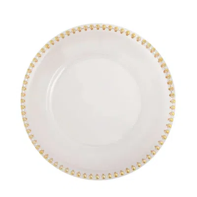 Breebe 6-pack Acrylic Round Charger Plates 13" In Clear With Gold Beaded Rim, Decorative Dinner Party Servi In White
