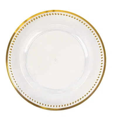 Breebe 6-pack Acrylic Round Charger Plates 13" In Clear With Gold Beaded Rim, Dinner Charger Event Tabletop In White