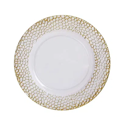 Breebe 6-pack Acrylic Round Charger Plates 13" In Clear With Gold Hammered Rim, Decorative Plastic Charger  In White