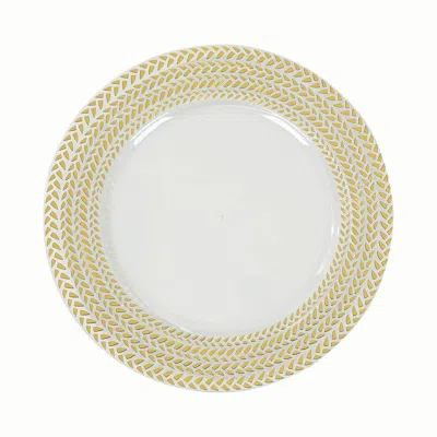Breebe 6-pack Acrylic Round Charger Plates 13" In Clear With Gold Wheat Pattern Rim, Stylish Dinner Party C In White
