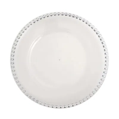 Breebe 6-pack Acrylic Round Charger Plates 13" In Clear With Silver Beaded Rim, Decorative Dinner Party Ser In White