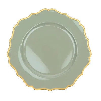 Breebe 6-pack Acrylic Round Charger Plates 13" In Dusty Sage Green With Gold Scalloped Rim, Decorative Dinn