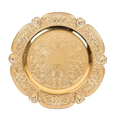 Breebe 6-pack Acrylic Round Charger Plates 13" In Gold Floral Embossed With Scalloped Rim, Plastic Decorati