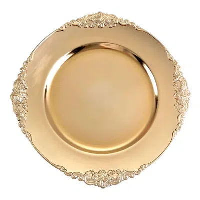 Breebe 6-pack Acrylic Round Charger Plates 13" In Gold With Embossed Baroque Rim, Antique Decorative Dinner