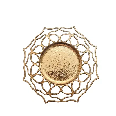 Breebe 6-pack Acrylic Round Charger Plates 13" In Gold With Floral Cutout Design, Hollow Flower Plastic Dec