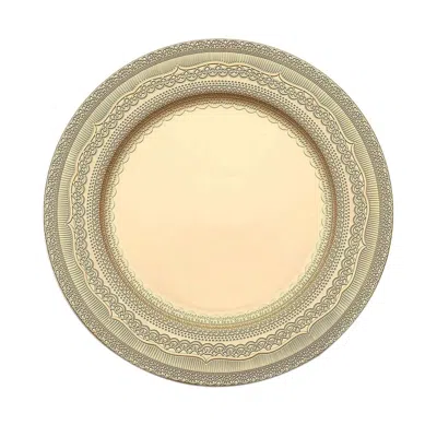 Breebe 6-pack Acrylic Round Charger Plates 13" In Gold With Lace Embossed Rim, Rustic Plastic Decorative Ch In Brown