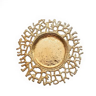 Breebe 6-pack Acrylic Round Charger Plates 13" In Gold With Molten Branch Design, Plastic Hollow Lace Decor