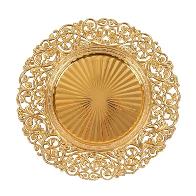 Breebe 6-pack Acrylic Round Charger Plates 13" In Gold With Vintage Floral Carved Rim, Event Tabletop Decor