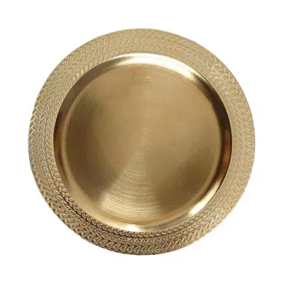 Breebe 6-pack Acrylic Round Charger Plates 13" In Gold With Wheat Pattern Rim, Stylish Dinner Party Charger