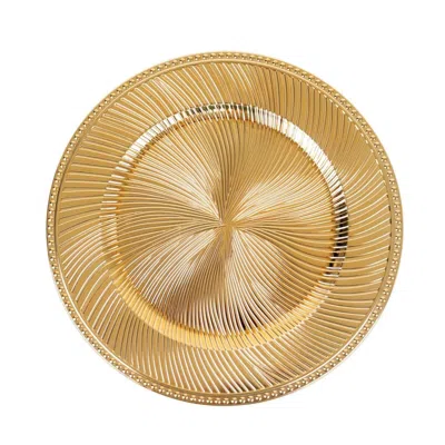 Breebe 6-pack Acrylic Round Charger Plates 13" In Metallic Gold Swirl Pattern With Beaded Rim, Plastic Deco