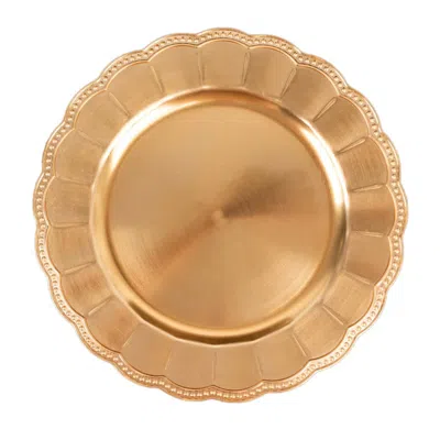 Breebe 6-pack Acrylic Round Charger Plates 13" In Metallic Gold With Beaded Sunflower Rim, Plastic Dinner P