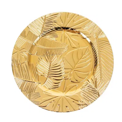 Breebe 6-pack Acrylic Round Charger Plates 13" In Metallic Gold With Embossed Tropical Leaves, Decorative D