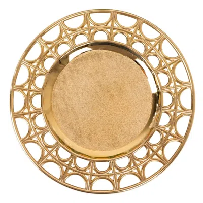 Breebe 6-pack Acrylic Round Charger Plates 13" In Metallic Gold With Hollow Semi Circle Rim, Plastic Decora