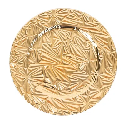 Breebe 6-pack Acrylic Round Charger Plates 13" In Metallic Gold With Rock Cut Design, Durable Plastic Dinne