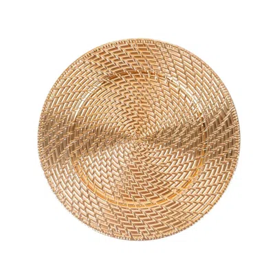 Breebe 6-pack Acrylic Round Charger Plates 13" In Metallic Gold With Swirl Rattan Pattern, Farmhouse Plasti