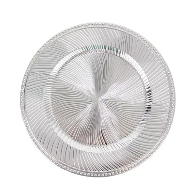 Breebe 6-pack Acrylic Round Charger Plates 13" In Metallic Silver Swirl Pattern With Beaded Rim, Plastic De