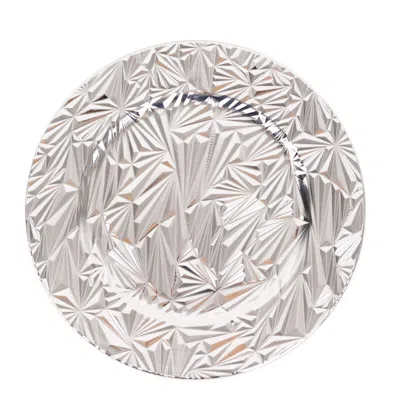 Breebe 6-pack Acrylic Round Charger Plates 13" In Metallic Silver With Rock Cut Design, Durable Plastic Din In Gray