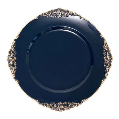 Breebe 6-pack Acrylic Round Charger Plates 13" In Navy Blue With Gold Embossed Baroque Rim, Antique Decorat