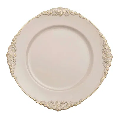 Breebe 6-pack Acrylic Round Charger Plates 13" In Nude Taupe With Gold Embossed Baroque Rim, Antique Decora In Neutral