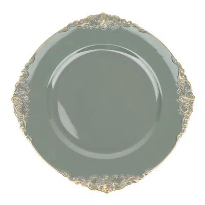 Breebe 6-pack Acrylic Round Charger Plates 13" In Olive Green With Gold Embossed Baroque Rim, Antique Decor