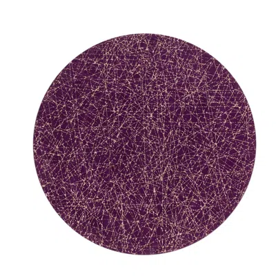 Breebe 6-pack Acrylic Round Charger Plates 13" In Purple With Gold Glitter Abstract Lines Pattern, Decorati