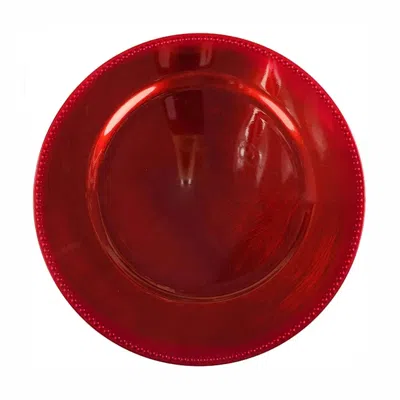 Breebe 6-pack Acrylic Round Charger Plates 13" In Red With Beaded Rim, Dinner Charger Event Tabletop Decor