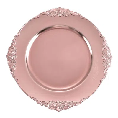Breebe 6-pack Acrylic Round Charger Plates 13" In Rose Gold With Embossed Baroque Rim, Antique Decorative D In Pink