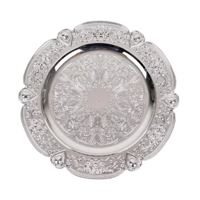 Breebe 6-pack Acrylic Round Charger Plates 13" In Silver Floral Embossed With Scalloped Rim, Plastic Decora In Gray