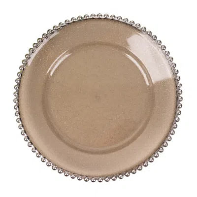 Breebe 6-pack Acrylic Round Charger Plates 13" In Transparent Black Silver Glittered With Beaded Rim, Decor In Neutral