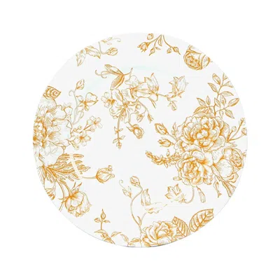Breebe 6-pack Acrylic Round Charger Plates 13" In White With Gold Floral French Toile Pattern, Decorative D