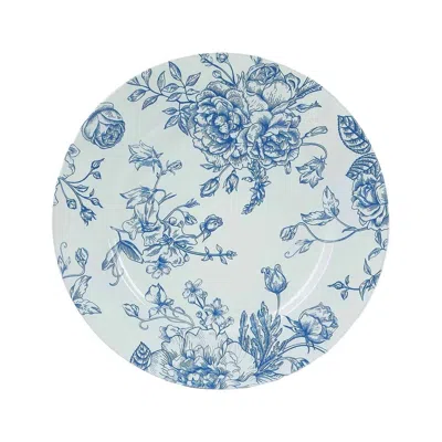 Breebe 6-pack Acrylic Round Charger Plates 13" In White With Light Blue Floral French Toile Pattern, Decora
