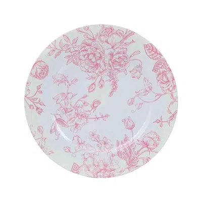 Breebe 6-pack Acrylic Round Charger Plates 13" In White With Pink Floral French Toile Pattern, Decorative D