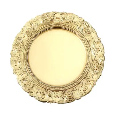 Breebe 6-pack Acrylic Round Charger Plates 14" In Gold With Engraved Baroque Rim, Vintage Disposable Decora