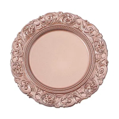 Breebe 6-pack Acrylic Round Charger Plates 14" In Rose Gold With Engraved Baroque Rim, Vintage Disposable D In Neutral
