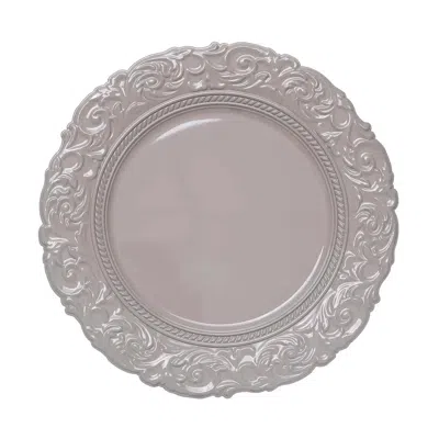 Breebe 6-pack Acrylic Round Charger Plates 14" In Taupe With Engraved Baroque Rim, Vintage Disposable Decor In Gray
