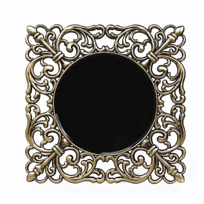 Breebe 6-pack Acrylic Square Charger Plates 12" In Black With Antique Gold Hollow Lace Border, Event Tablet In Multi