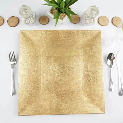 Breebe 6-pack Acrylic Square Charger Plates 12" In Gold With Embossed Wood Grain, Boho Chic Dinner Party De