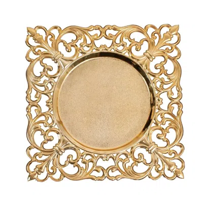 Breebe 6-pack Acrylic Square Charger Plates 12" In Gold With Hollow Lace Border, Event Tabletop Decorative  In Brown