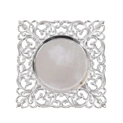 Breebe 6-pack Acrylic Square Charger Plates 12" In Silver With Hollow Lace Border, Event Tabletop Decorativ