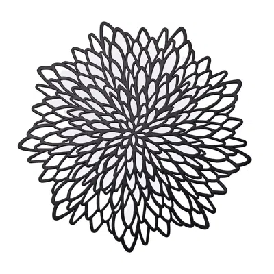 Breebe 6-pack Dining Table Mats Floral Design Black - Metallic Vinyl Round Non-slip Mats For Tables 15"