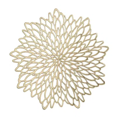 Breebe 6-pack Dining Table Mats Floral Design Gold - Metallic Vinyl Round Non-slip Mats For Tables 15"