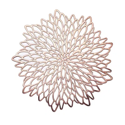 Breebe 6-pack Dining Table Mats Floral Design Rose Gold - Metallic Vinyl Round Non-slip Mats For Tables 15"