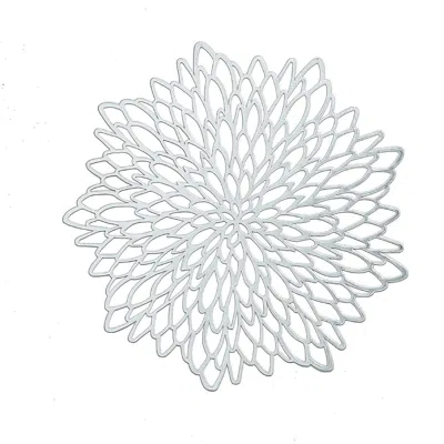 Breebe 6-pack Dining Table Mats Floral Design Silver - Metallic Vinyl Round Non-slip Mats For Tables 15" In White