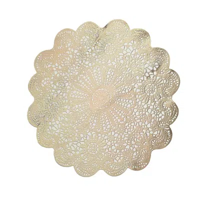 Breebe 6-pack Dining Table Mats Floral Lace Design Gold - Vinyl Non-slip Surface With Vintage Appeal 15" In Brown