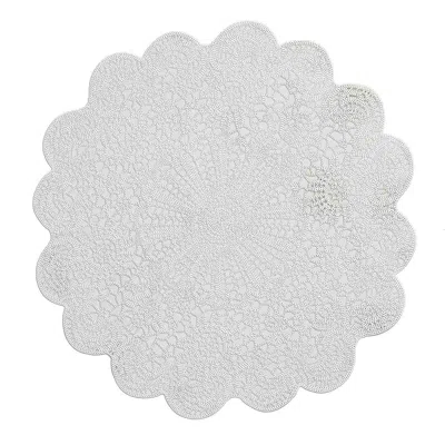 Breebe 6-pack Dining Table Mats Floral Lace Design White - Vinyl Non-slip Surface With Vintage Appeal 15" In Multi